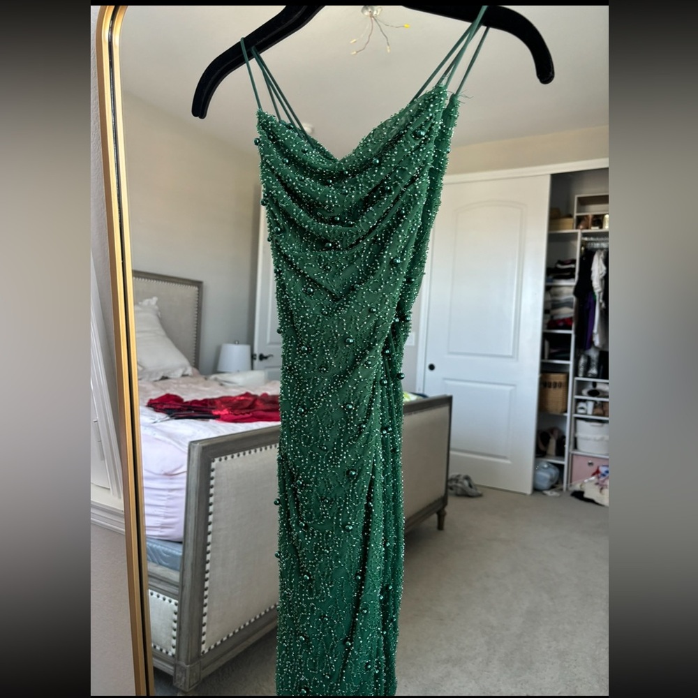 Green sequin beaded mini dress